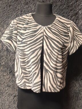 Live a Little Black and White Faux Fur Zebra Open Front Short Sleeve Vest